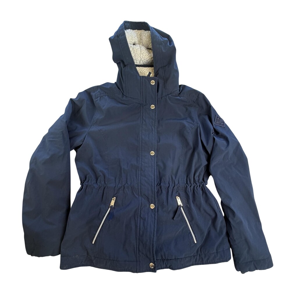 Hollister All-Weather Parka Womens Large Blue Hooded Sherpa Lined Full Zip